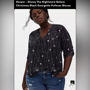Harper - Disney The Nightmare Before Christmas Black Georgette Pullover Blouse